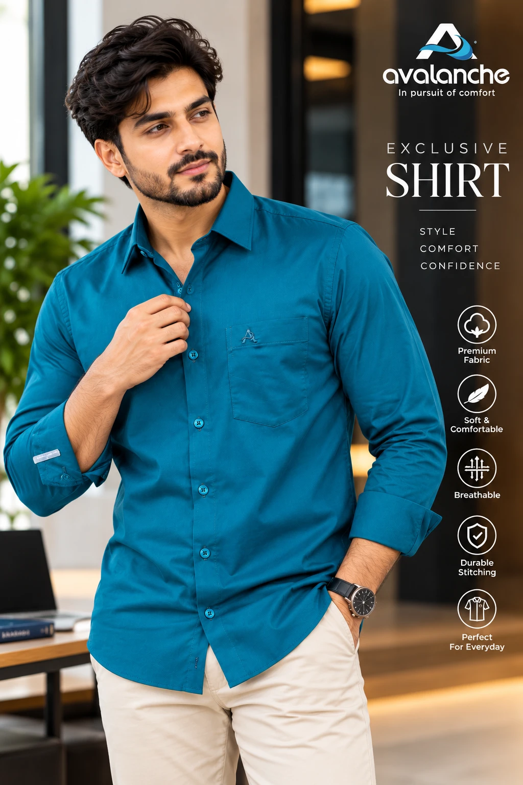 Avalanche Exclusive Premium Full Sleeve Shirt – Teal Blue