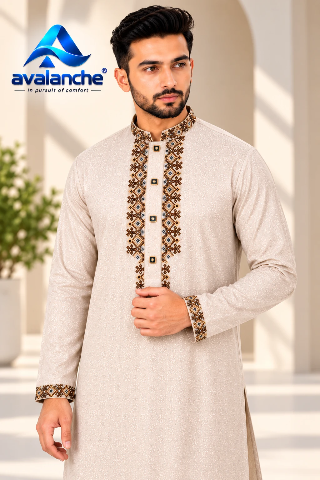 অ্যাভালান্স প্রিমিয়াম এমব্রয়ডারি পাঞ্জাবি — অফ-হোয়াইট